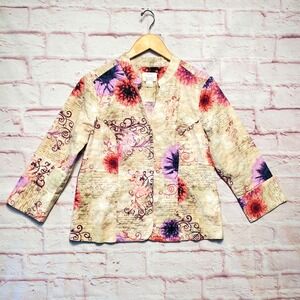Christopher & Banks Jacket Womens Small Floral Stretch Button Up Artsy Boho Casu